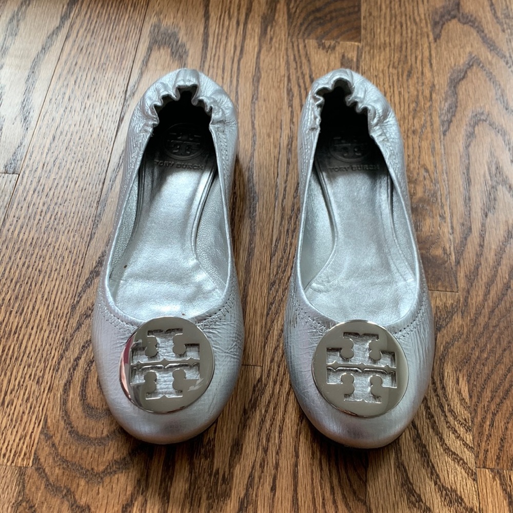 Tory Burch Silver Reva Flats